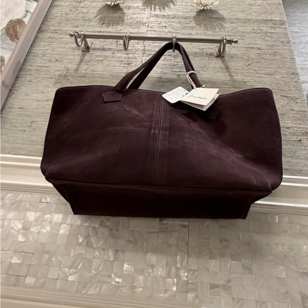 NWT new free people Avery east west suede tote bag chocolate brown - Picture 11 of 17
